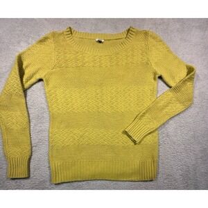 Vintage Y2K‎ Fossil Sweater Womens M Yellow Cotton Cashmere Pointelle Knit Boho